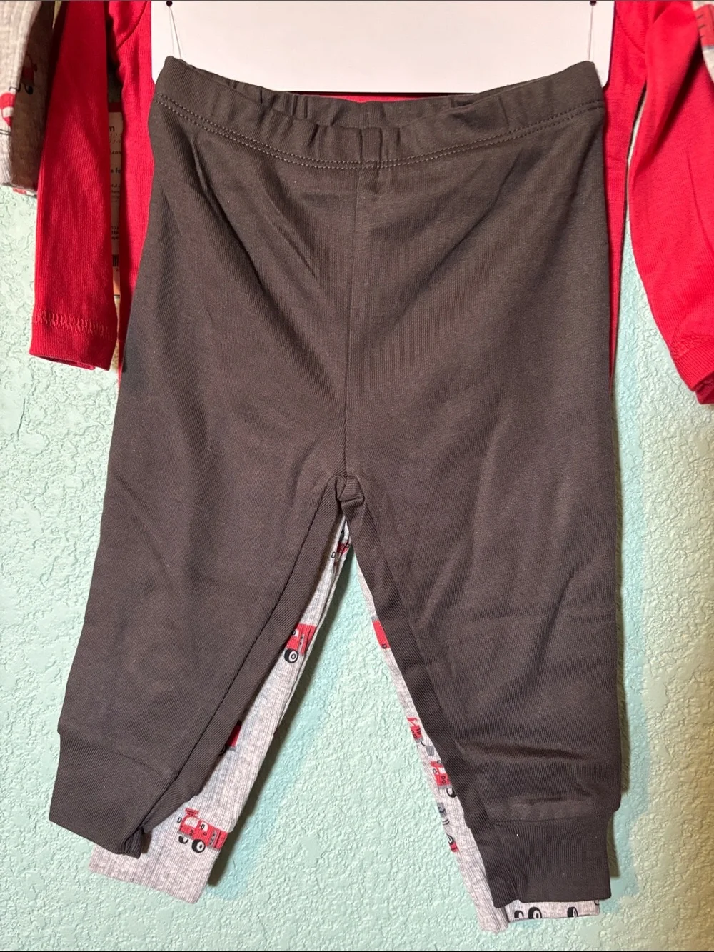 Carter's boys 4 piece long sleeve set fire truck print red 9 mos and 18 mos NWT